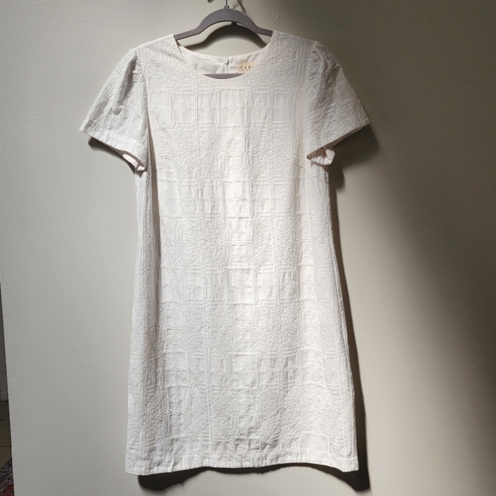 Cable Melbourne White Embroidered Mid Length White Summer Dress, Medium
